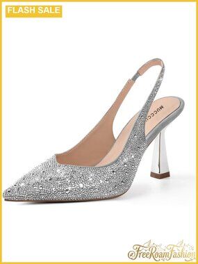 MUCCCUTE Rhinestone Slingback Pointe Toe Kitten Heels Women's Wedding Pumps